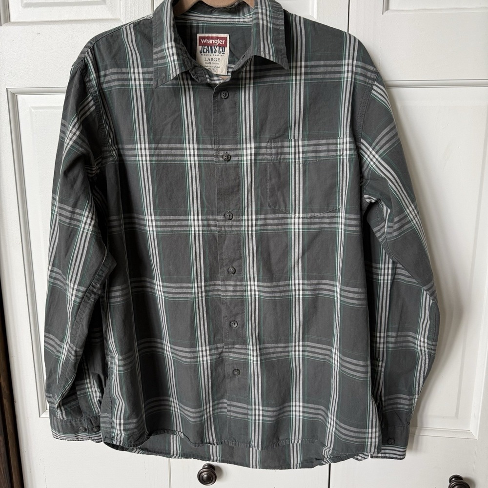 Wrangler Jeans Co. Men's Large Plaid Button Up Shirt 100% Cotton 90S Y2K Grunge